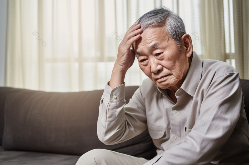 坐在客厅头疼眼花愁眉苦脸的爷爷,高清,摄影图,摄影图片,图片大全,摄影图免费下载